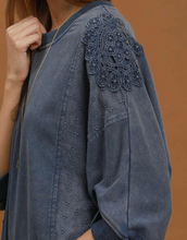 Load image into Gallery viewer, Umgee - Mineral Wash Lace Patch Pullover