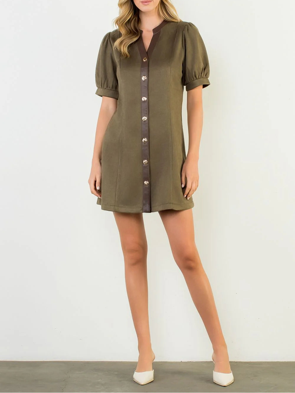 Ultra Suede Puff Sleeve Dress Olive / XS Ultra Suede Puff Sleeve Dress Olive / XS