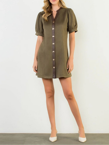 THML Clothing - Puff sleeve V neck dress