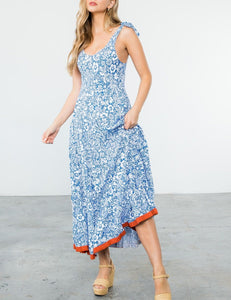 THML Clothing - Flower Print Tie Straps Maxi Dress