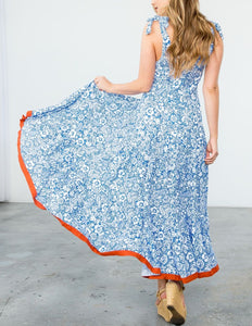 THML Clothing - Flower Print Tie Straps Maxi Dress