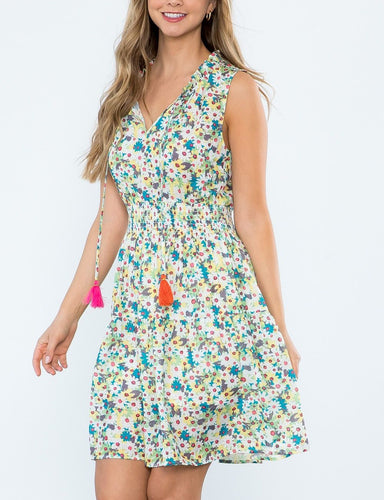 THML Clothing - Flower Print Smocked Waist Dress Final sale item!